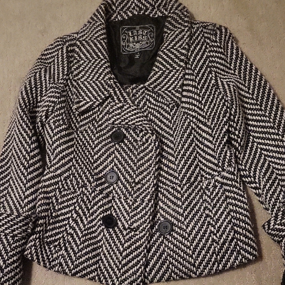 Last Kiss Black and White Pea Coat